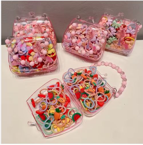 Mini Hair Accessory Purse – Cute Beaded Bag Filled With Colorful Hair Ties & Clips