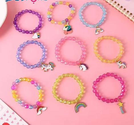 Unicorn & Rainbow Beaded Bracelets – Magical Charm Jewelry for Kids- $.99/EA!