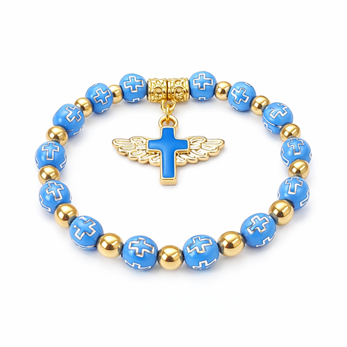 Colorful Cross Charm Bracelet – Christian Faith Bracelet Gift for Kids, Easter, Baptism or First Communion