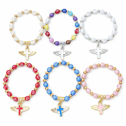 Colorful Cross Charm Bracelet – Christian Faith Bracelet Gift for Kids, Easter, Baptism or First Communion