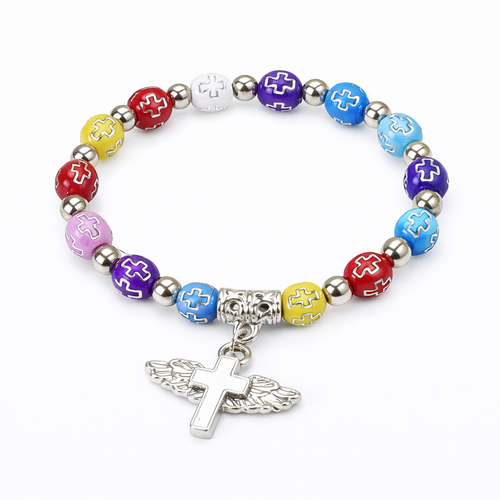Colorful Cross Charm Bracelet – Christian Faith Bracelet Gift for Kids, Easter, Baptism or First Communion