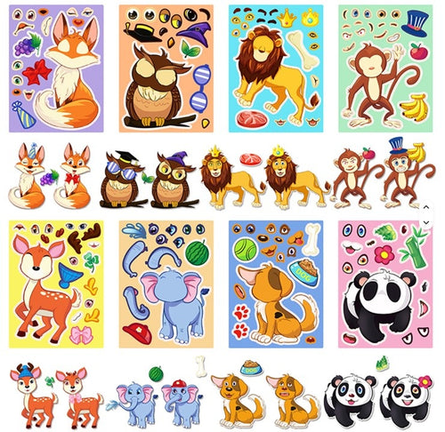 Cartoon Animal Sticker Set for Kids – Creative Dress-Up Stickers Activity Toy Pack of 5
