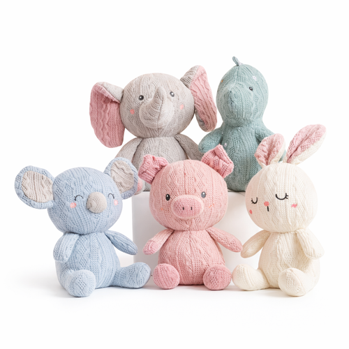 Soft Knitted Animal Plush Toy – 8" Bunny, Elephant, Pig & Koala Stuffed Animal for Kids Easter Basket or Baby Gift