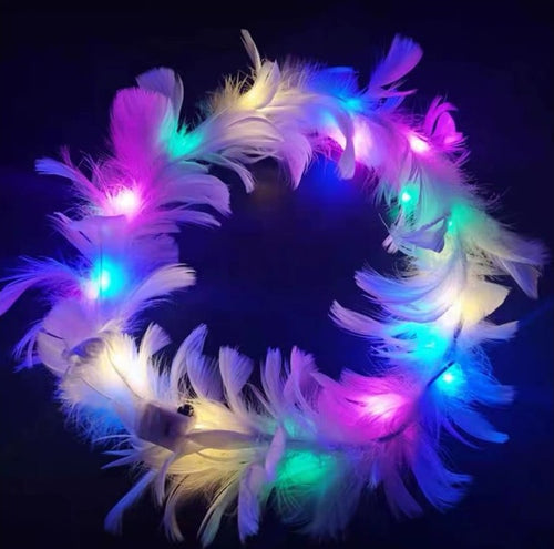 Light-Up Feather Crown Headband – Color-Changing LED Dress-Up Accessory