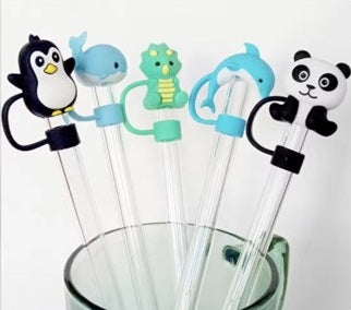 Animal Straw Toppers – Reusable Silicone Character Straws