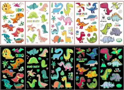 Glow-in-the-Dark Tattoos & Stickers – 2 Sheets for $1 Random Mix!