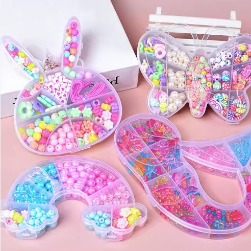 DIY Bead Jewelry Kit – Unicorn, Mermaid, Butterfly & Bunny Shaped Bead Sets for Kids