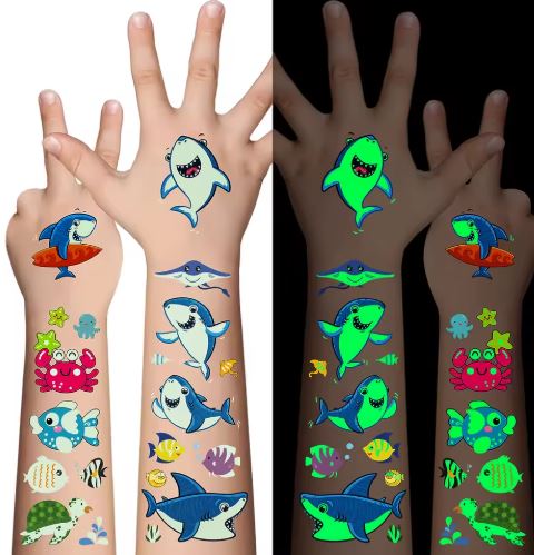 Glow-in-the-Dark Tattoos & Stickers – 2 Sheets for $1 Random Mix!