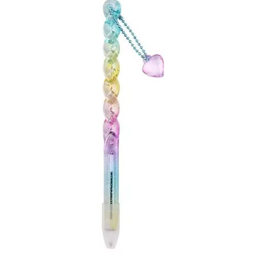 Rainbow Twist Gel Pen – Glitter Unicorn Pen with Heart Charm