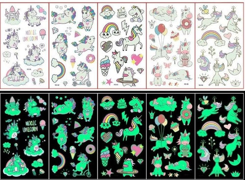 Glow-in-the-Dark Tattoos & Stickers – 2 Sheets for $1 Random Mix!